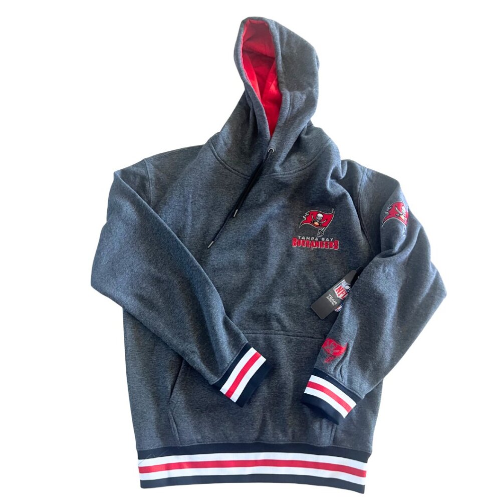 WT Ultra Game NFL Gray|Red Tampa Bay Buccaneers Embroidered Hoodie Size M